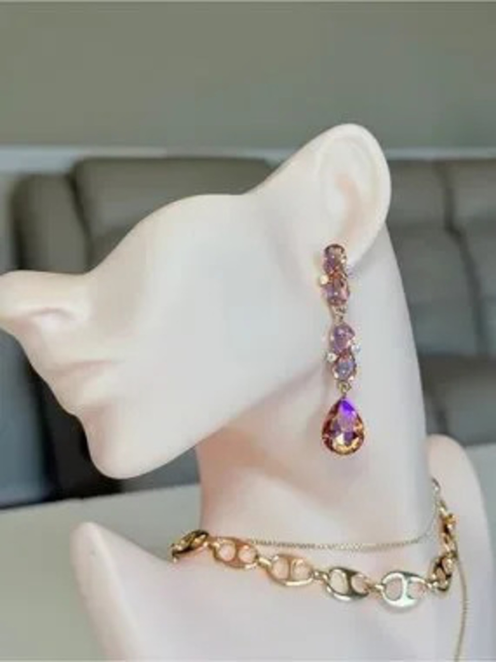 Gold-Tone Pink Crystal Drop Earrings C Elegant Statement
